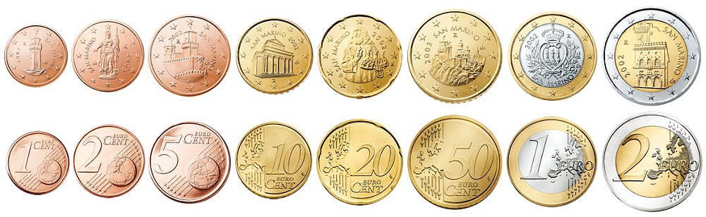 Монеты евро с изображенями Сан-Марино